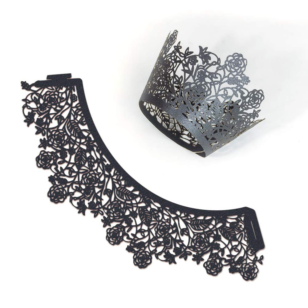 Yozatia 60Pcs Black Rose Lace Cupcake Wrappers Holders, Laser Cut Cupcake Liners Decorative Liners For Wedding Party Birthday Ca