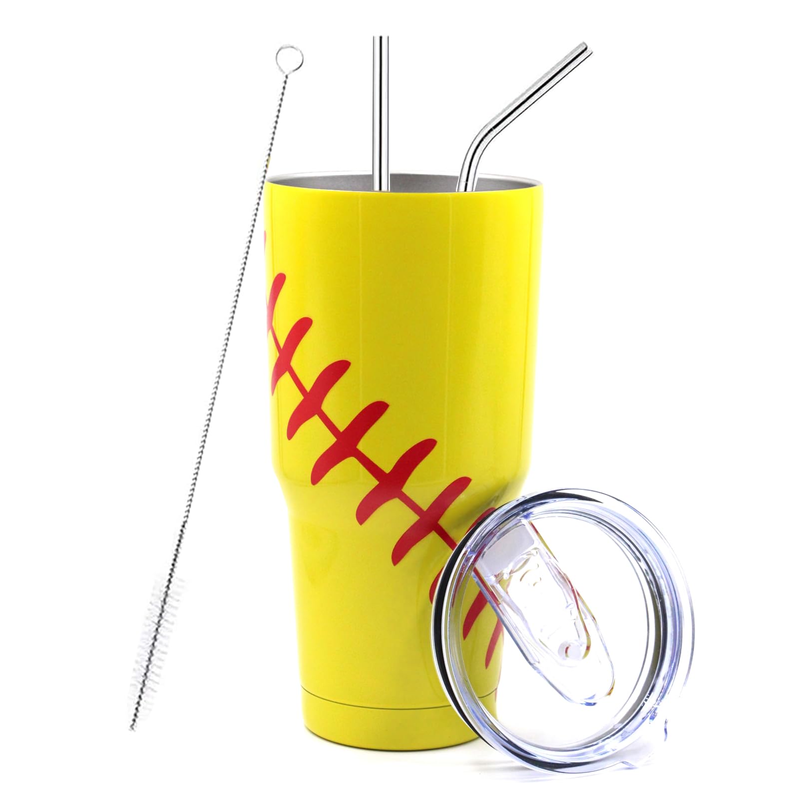 FMYWZS 30 oz Softball Tumbler Cup, Double Wall Vacuum Insulated Stainless Steel Travel Mug with Lid and Straw, Softball Accessor