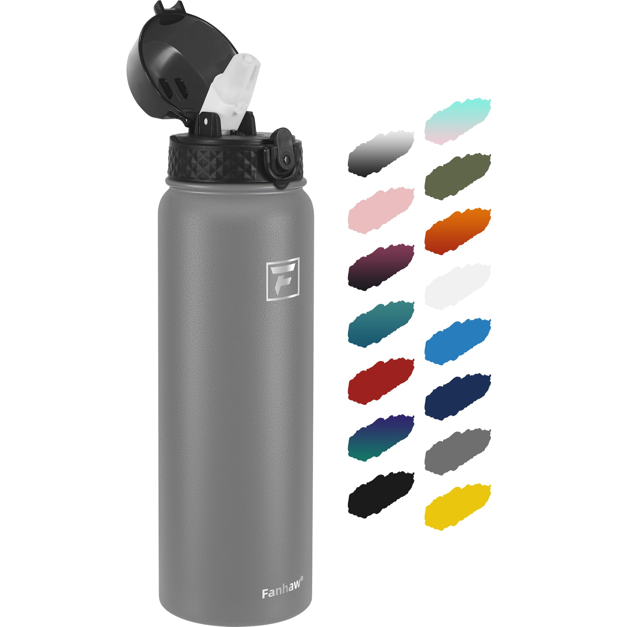 Fanhaw 32 oz Insulated Stainless Steel Water Bottle with Straw Lid, Leakproof Sports Bottle for Men, Women & Teens (Gray)