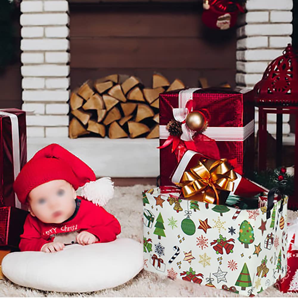 CLOCOR Rectangular Christmas Basket,Cute Pattern Christmas Gifts Basket Empty,Waterproof Christmas Storage Box with Handles,Kids