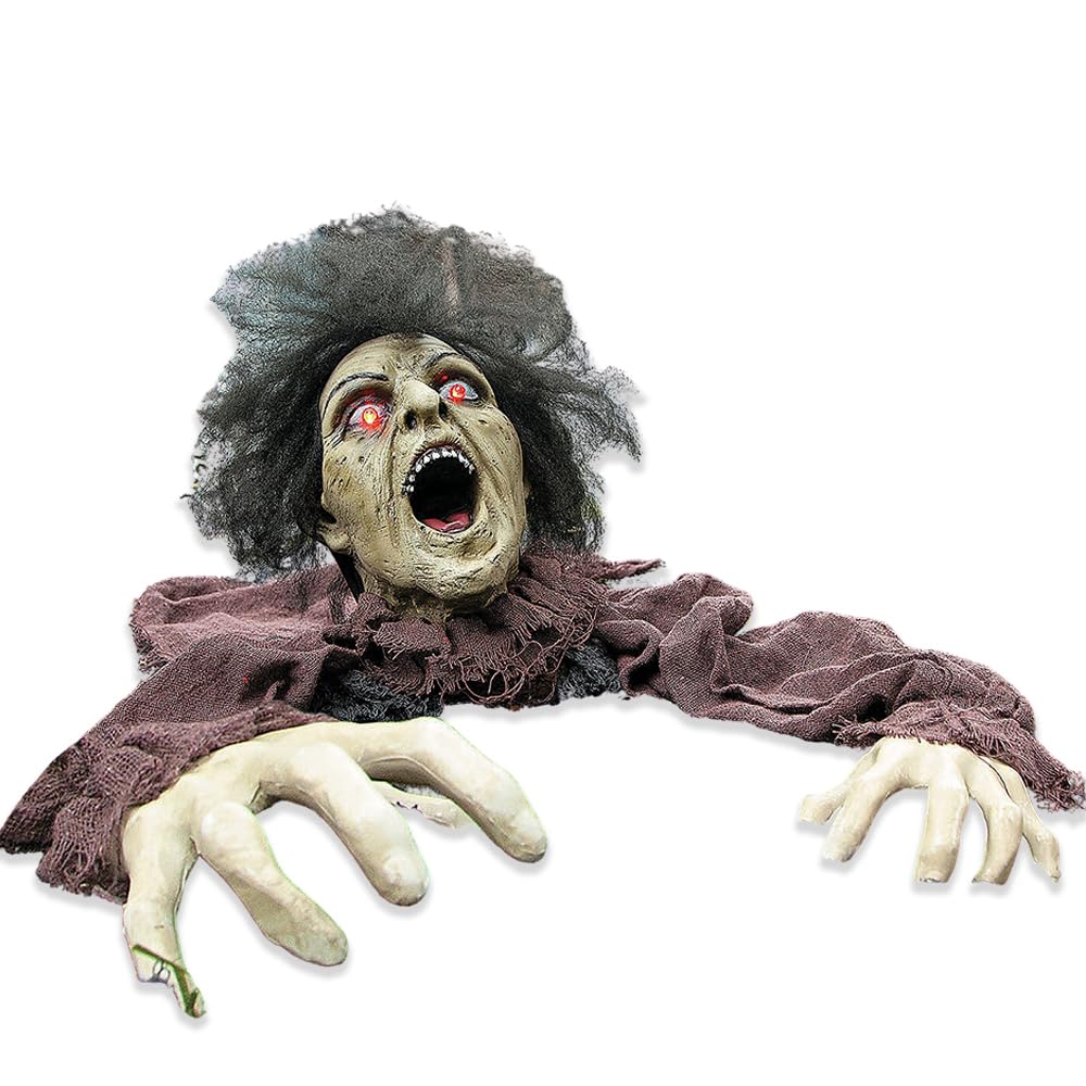 Fun Express 10 x 25 Clawing Zombie Groundbreaker with LED Eyes Halloween Decoration, Animated Halloween Outdoor Yard Decorations