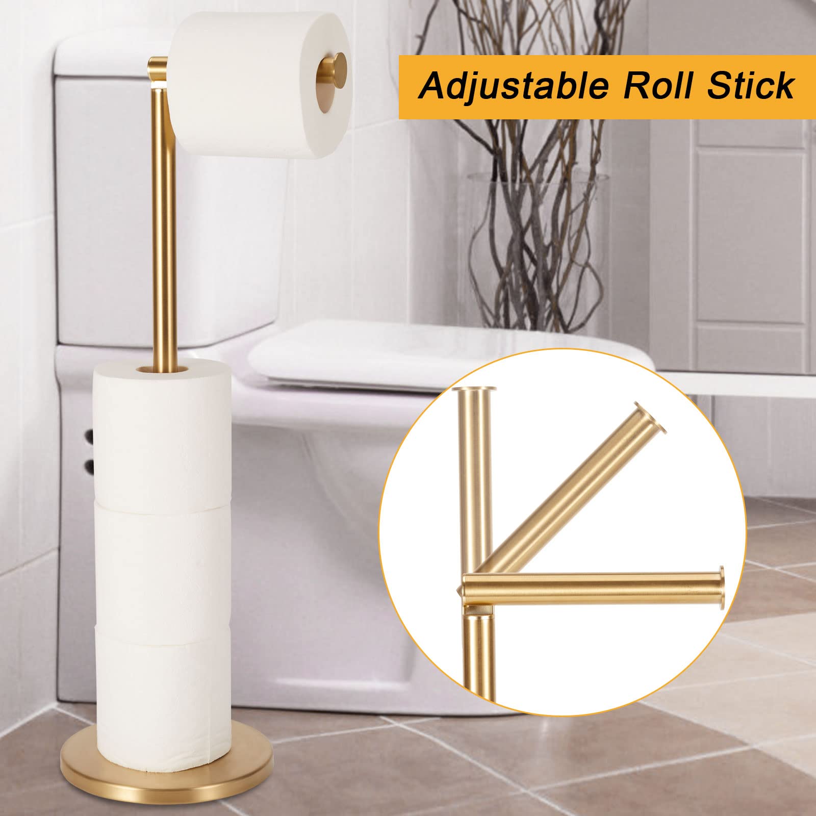 Toilet Paper Holder Stand, Bathroom Toilet Paper Stainless Steel Pedestal Tissue Roll Holder, Free Standing Toilet Paper Holder(