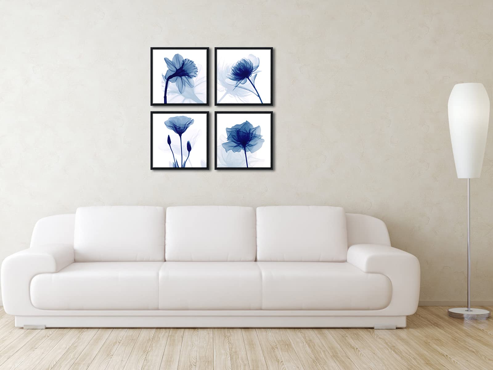 Pyradecor Black Framed Blue Flickering Flower Modern Abstract Paintings Canvas Wall Art Grace Floral Pictures On Canvas Prints 4