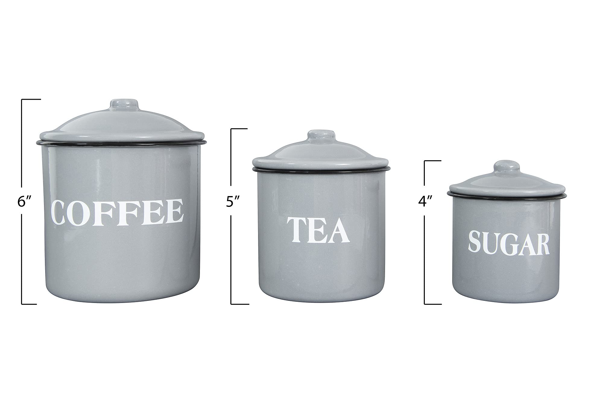 Creative Co-Op Metal Containers With Lids, ''Coffee'', ''Tea'', ''Sugar'' (Set Of 3 Sizes/Designs),Grey