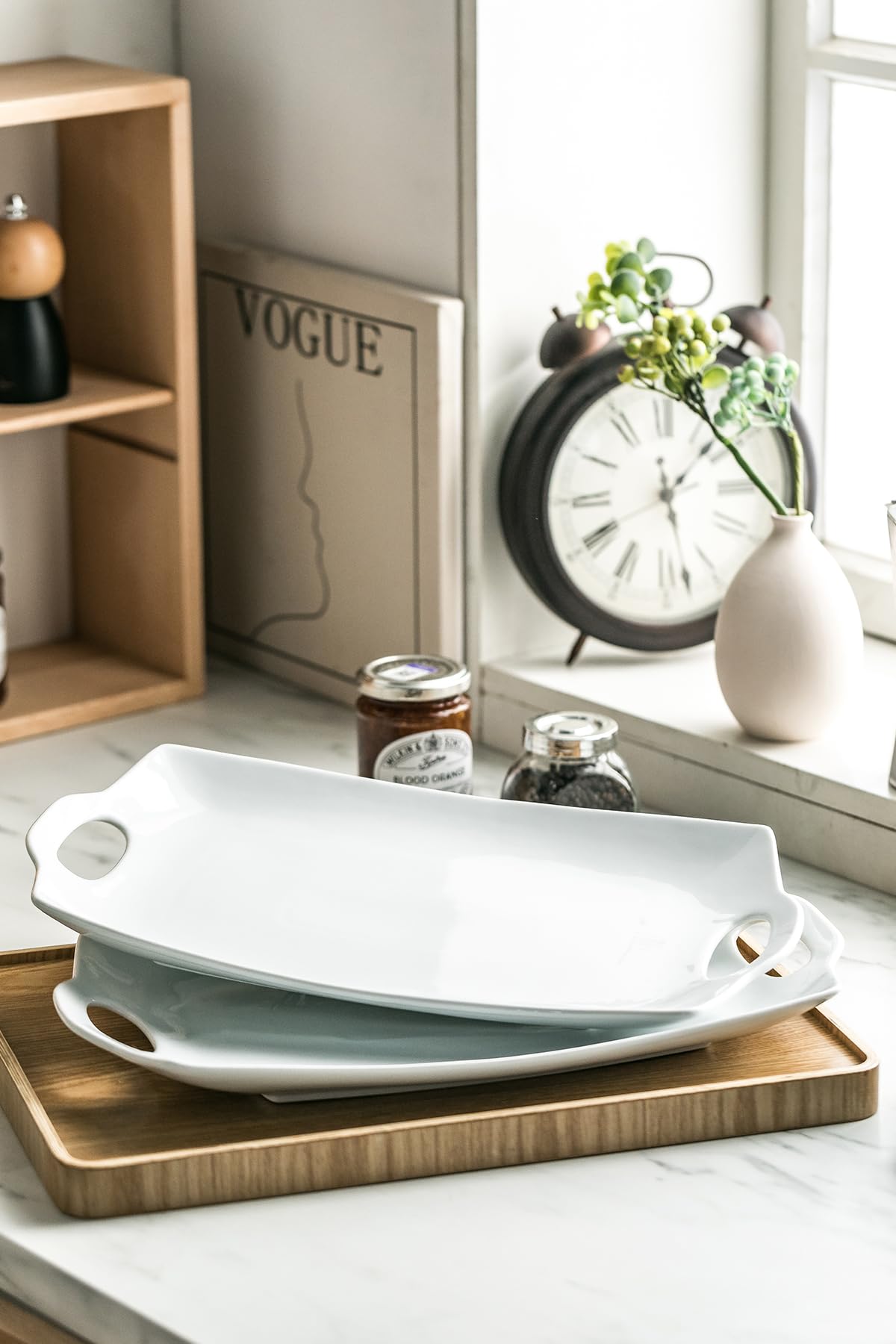 Lauchuh Serving Tray With Handles, 15.75'' Large Platters For Turkey Porcelain Serving Dish For Entertaining White Plates For Th