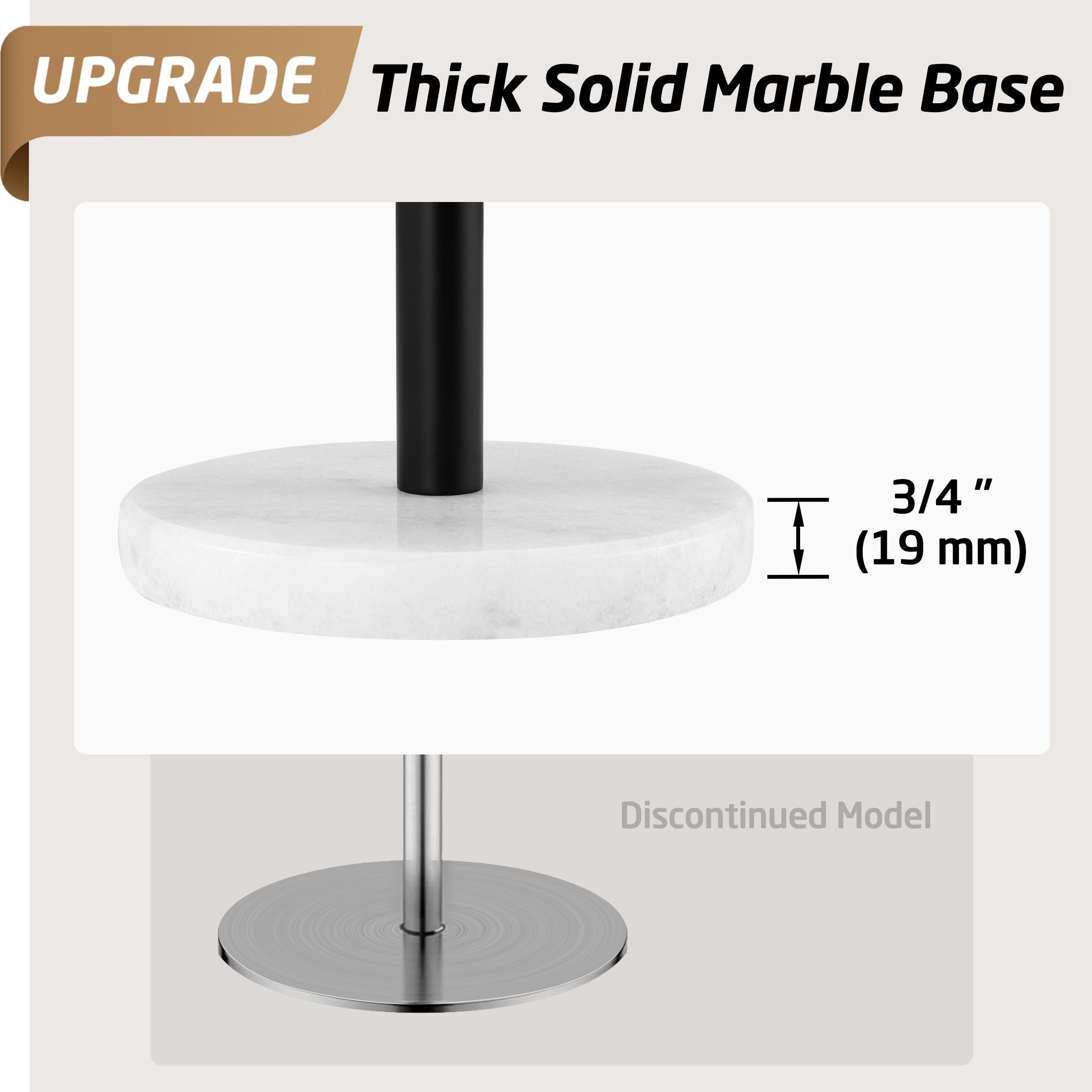 Kes Black Paper Towel Holder Countertop, Kitchen Stand Paper Towel Roll Holders With Natural Marble Base Sus304 Stainless Steel