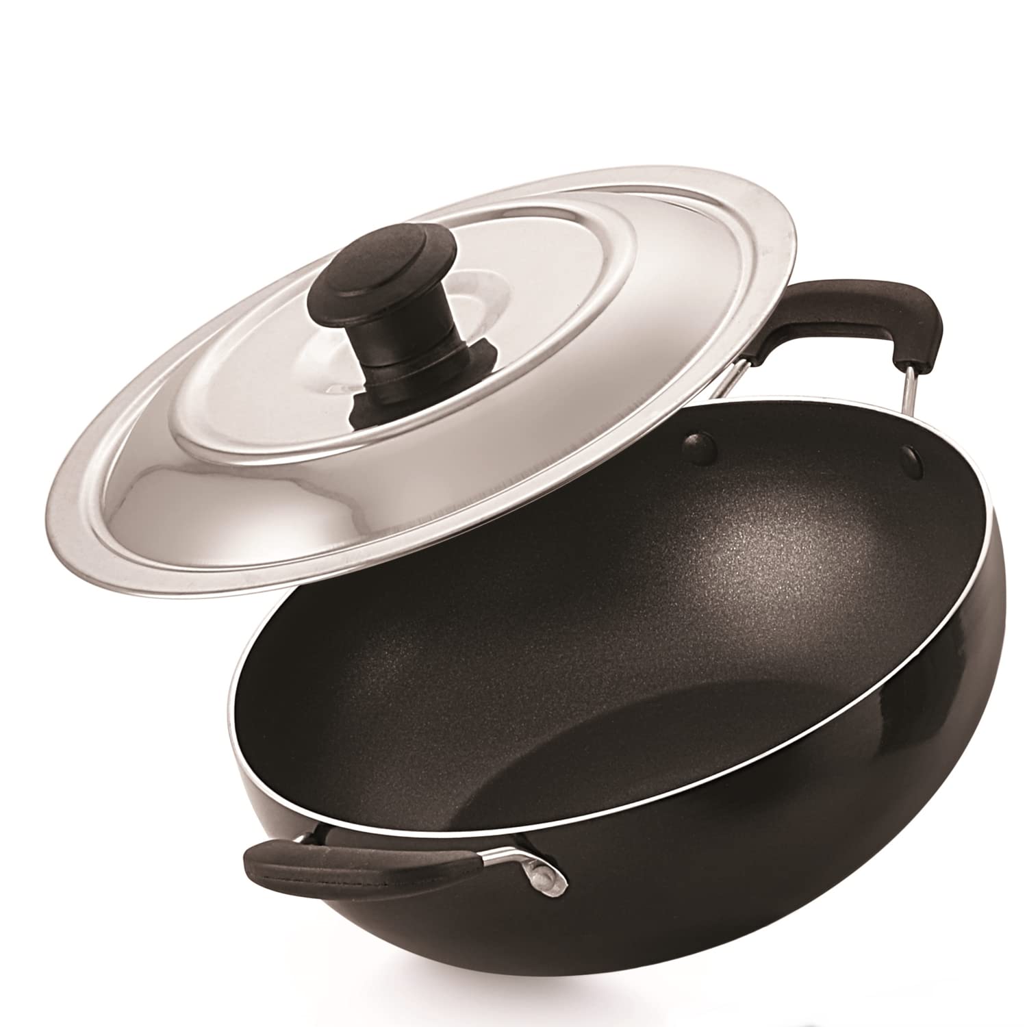 Paasapahce 23.5 Cm NonStick Kadhai With Stainless Steel Lid | Induction & Gas Compatible | PfoaFree, EasyToClean & Durable Multi
