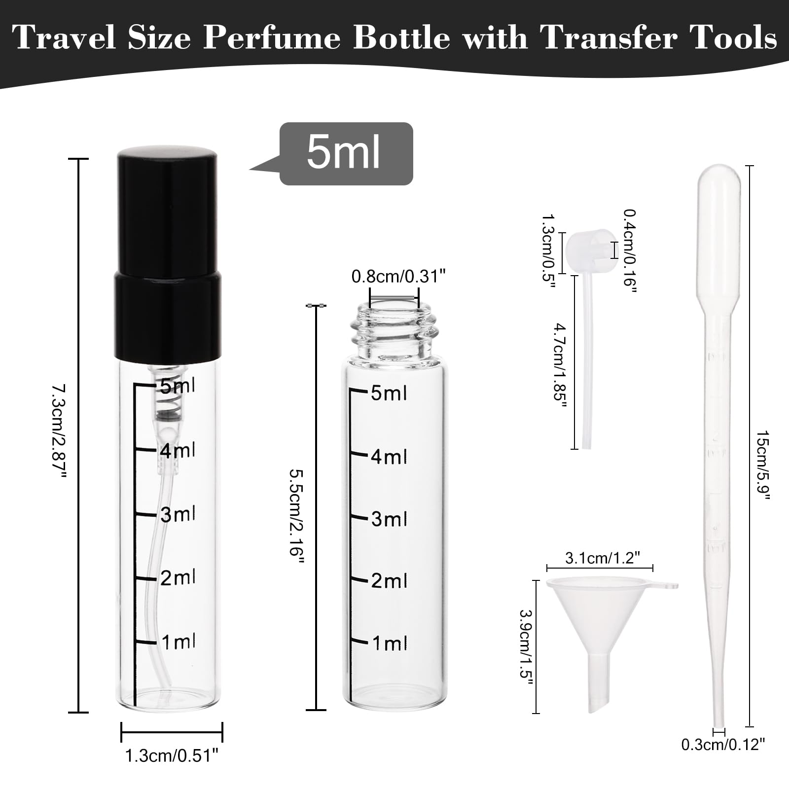 Beomeen 36Pcs 5Ml Clear Glass Perfume Travel Refillable Spray Bottles, Mini Perfume Bottle Empty, Portable Cologne Atomizer Spra