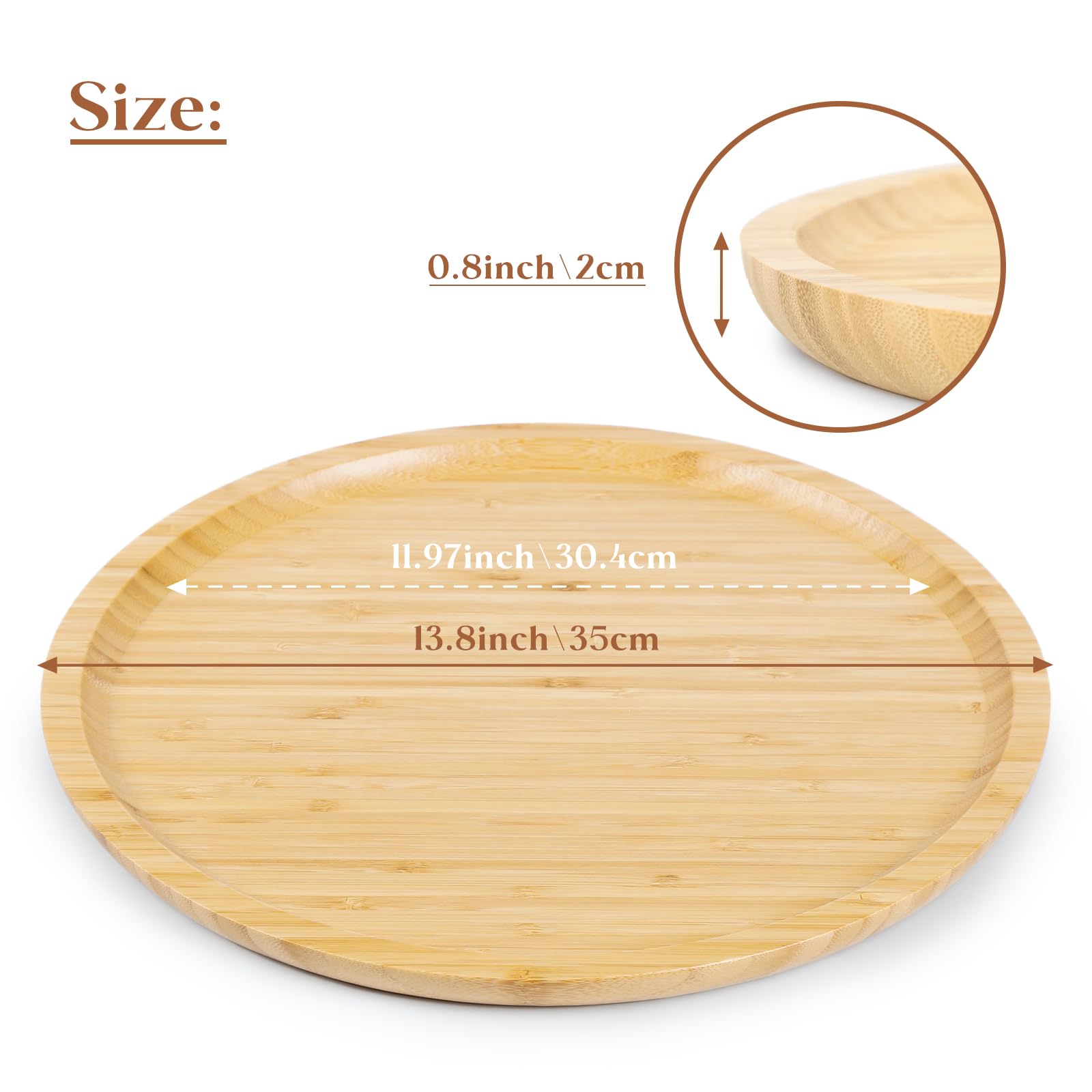 YANGQIHOME Bamboo Serving Platter  Round Wood Tray  Wooden Serving Tray  Fruit  Bread  Salad Plate  Charcuterie Serving Board (13.8 inch)
