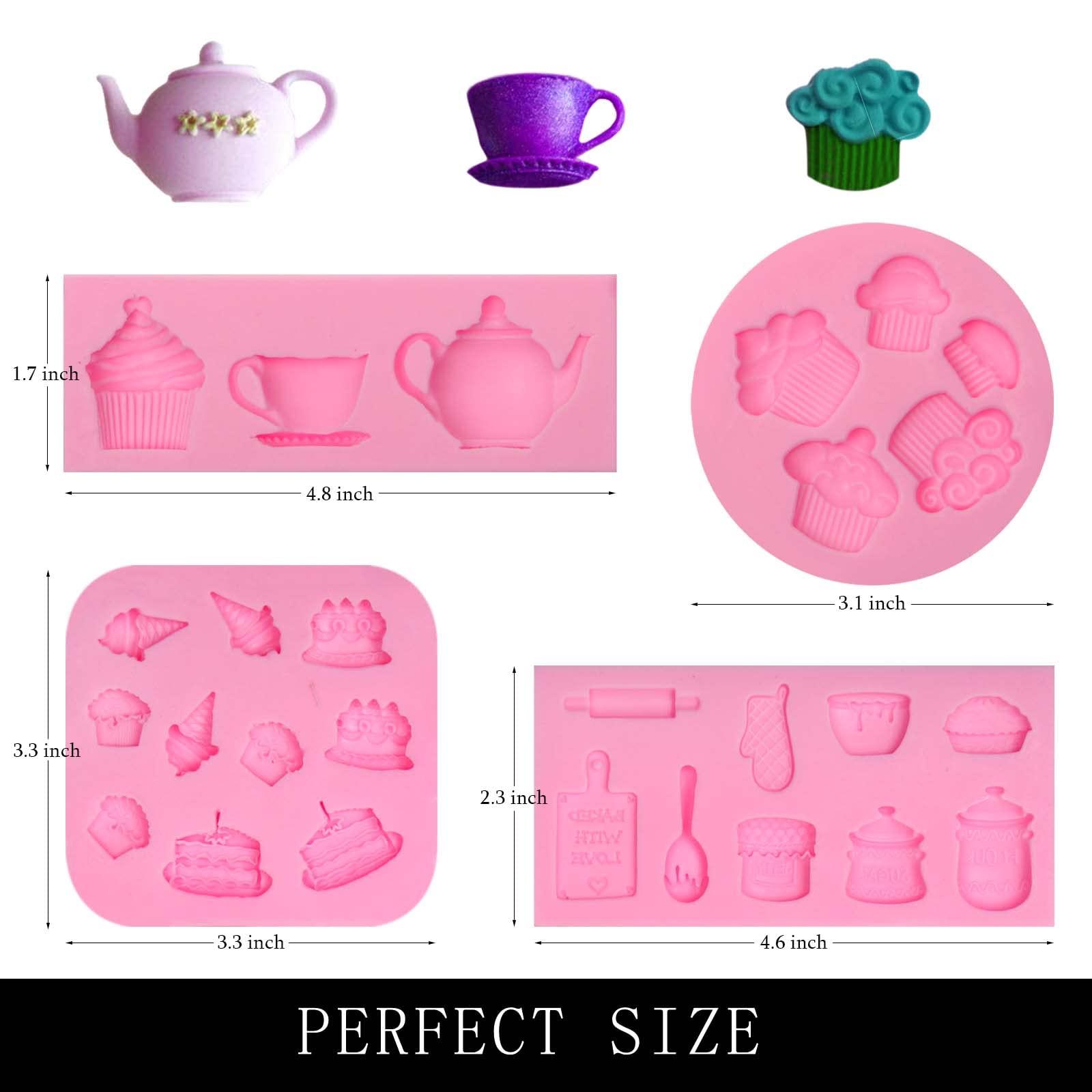Cupcake Fondant Mold, 4 Packs Coffee Cup Silicone Molds For Tea Party Cake Decoration, Cupcake Toppers, Tea Cake Pan, Tea Pots F