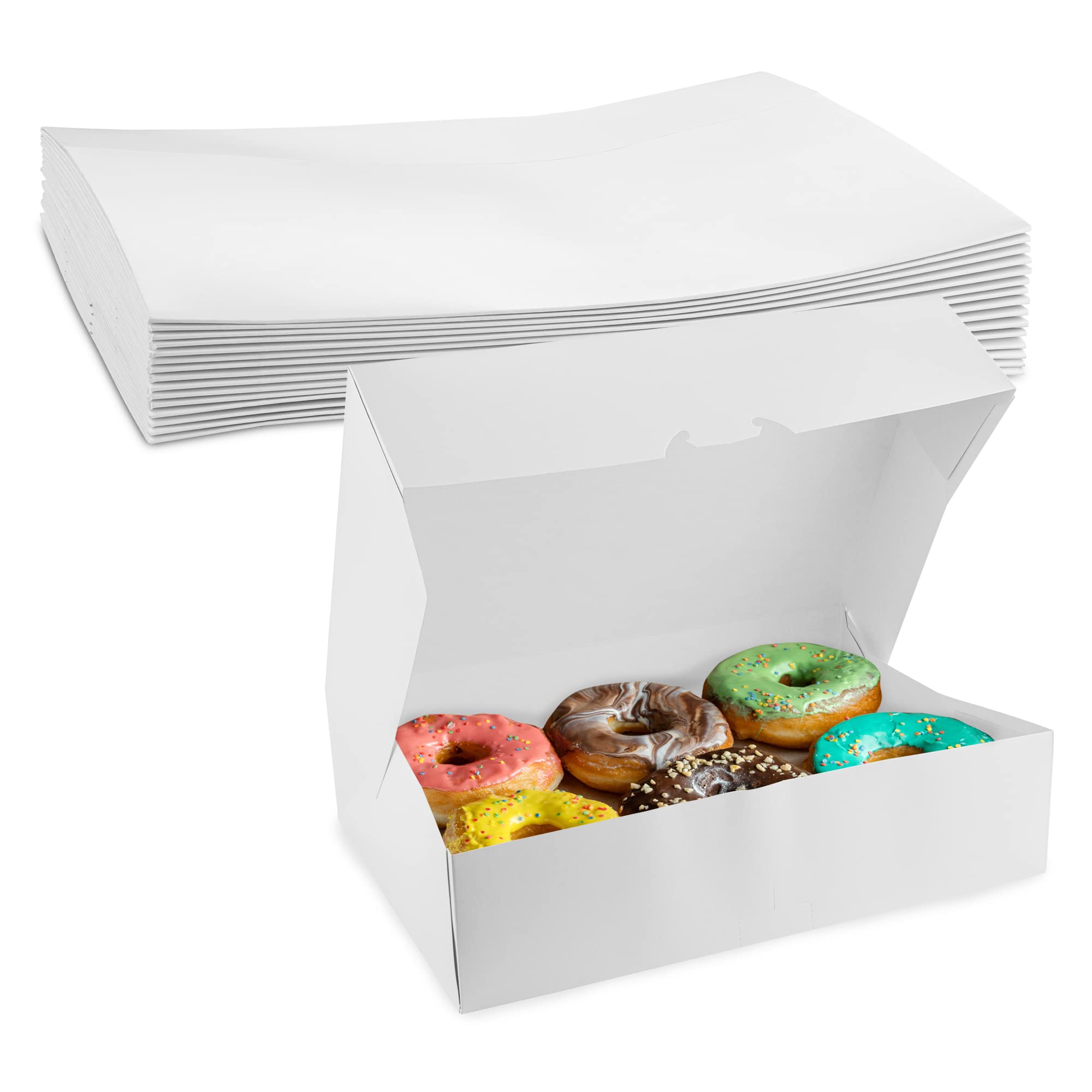 Mt Products White Bakery Boxes No-Window - Size Of 14'' X 10'' X 3.5'' - (15 Pieces) Auto Pop-Up Donut Boxes - Perfect For Pies,