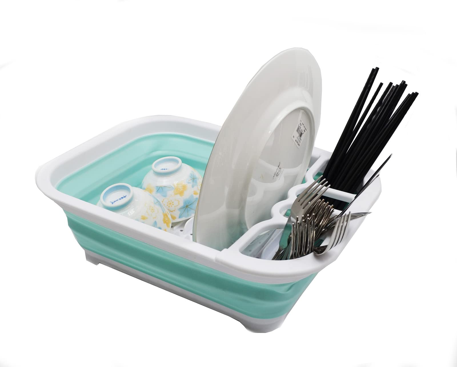 Sammart Collapsible Plastic Dish Drainer - Foldable Drying Rack Set - Portable Dinnerware Organizer - Space Saving (1, White/Lak