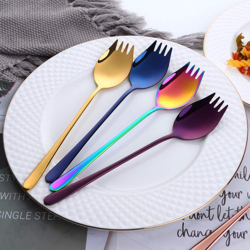 Buyer Star Sporks 2 In 1 Spoons Forks 5 Pieces Mix Color Stainless Steel Reusable Metal Korean Soup Dinner Spoons Camping Flatwa