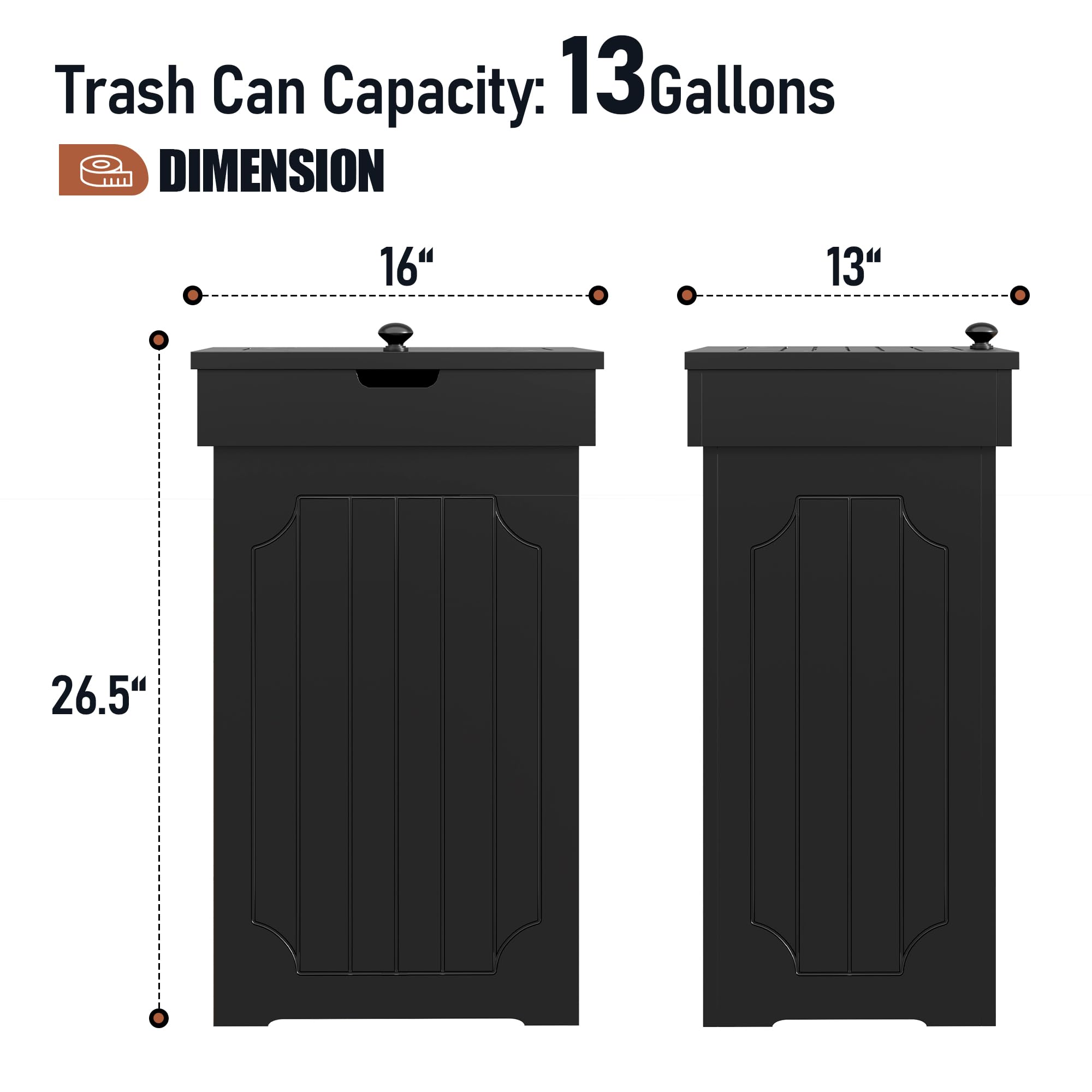 Function Home Trash Can Cabinet, 13 Gallon Kitchen Garbage Can, Wooden Recycling Trash Bin, Freestanding Dog Proof Trash Can, Fa