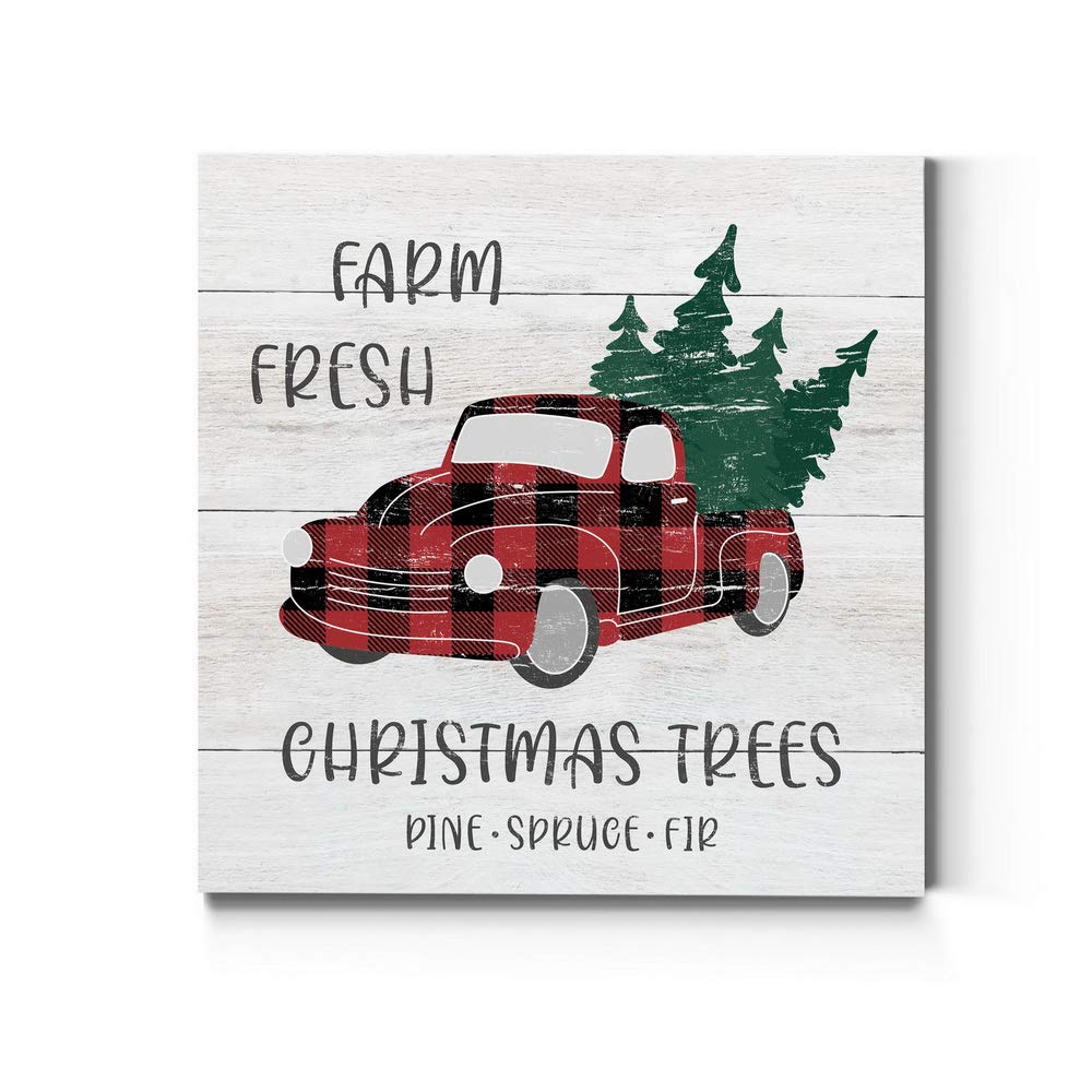 Renditions Gallery Flannel Christmas Pickup Truck Wall Art, Festive Red & Black Buffalo Check Winter Artwork, Premium Gallery Wr