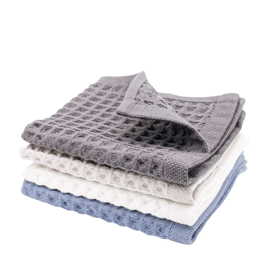 Sea Me At Home Waffle Washcloth Set, 100% Cotton (4 Pcs Washcloth 13X13 Inches, Neutral)