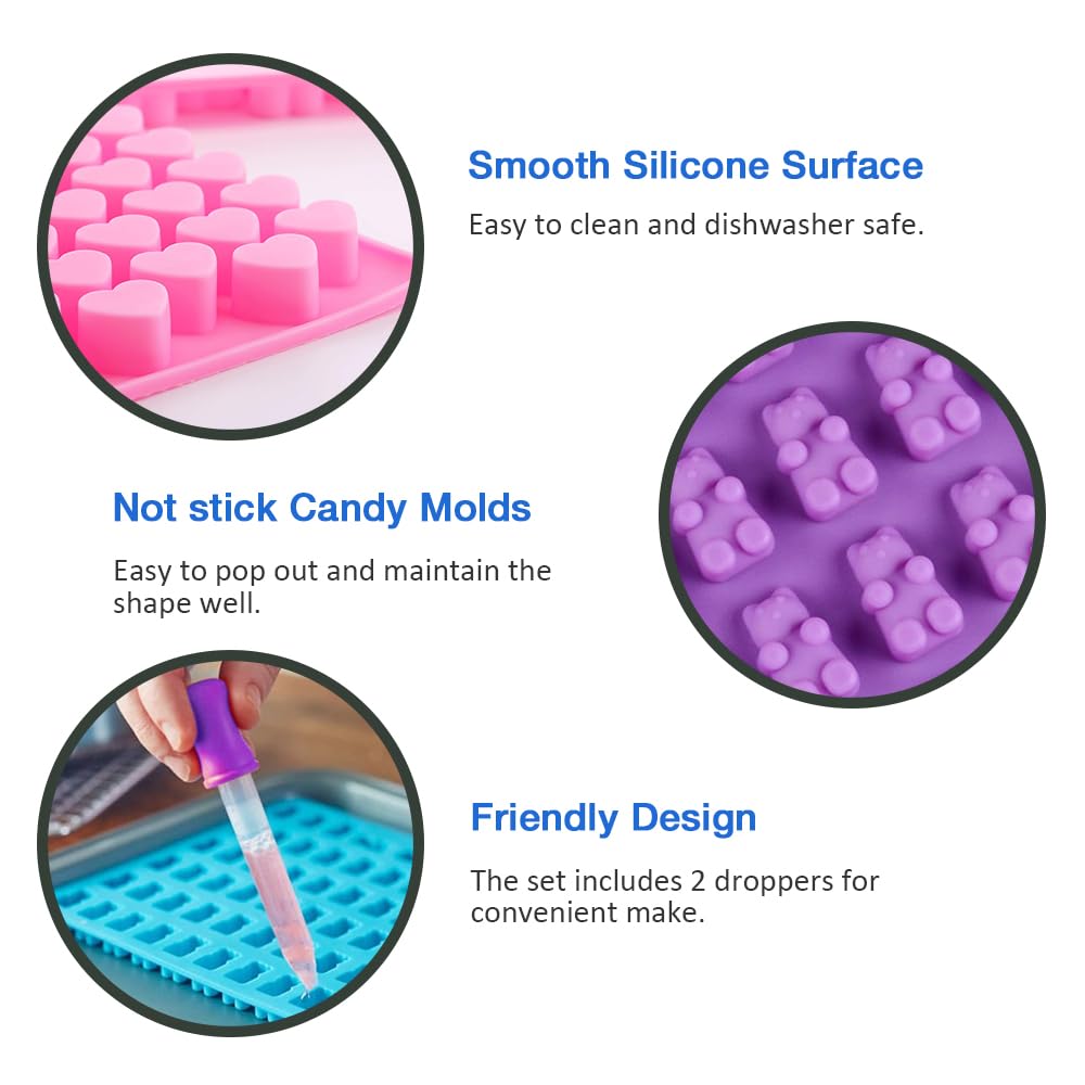 Pharamat Silicone Gummy Molds Set Of 4, Candy Molds With 2 Droppers For Convenient Filling, Chocolate Molds Set Includes Dinosau