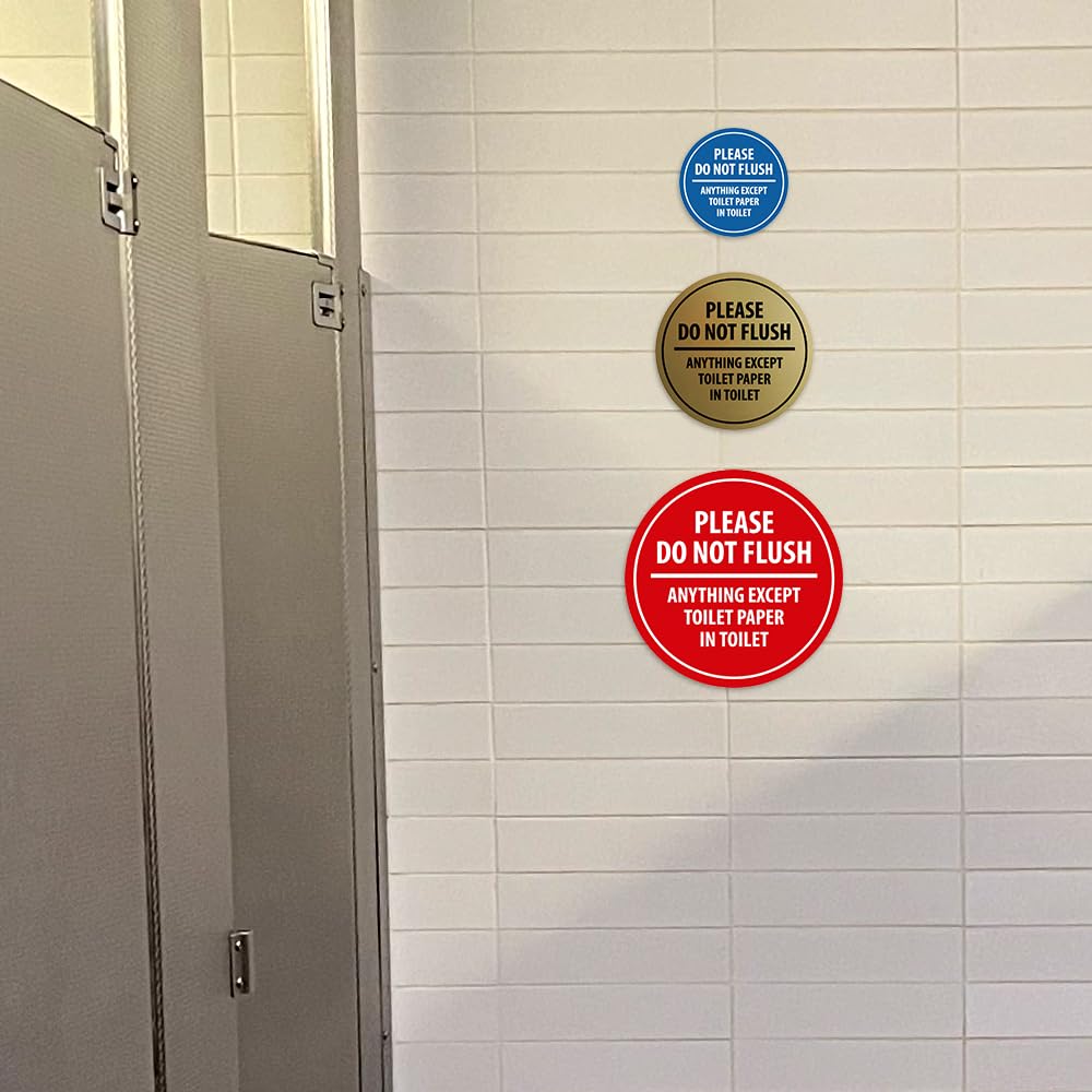 Signs Bylita Circle Please Do Not Flush Anything Except Toilet Paper Wall Or Door Sign - Double-Sided Adhesive Foam Tape | Durab
