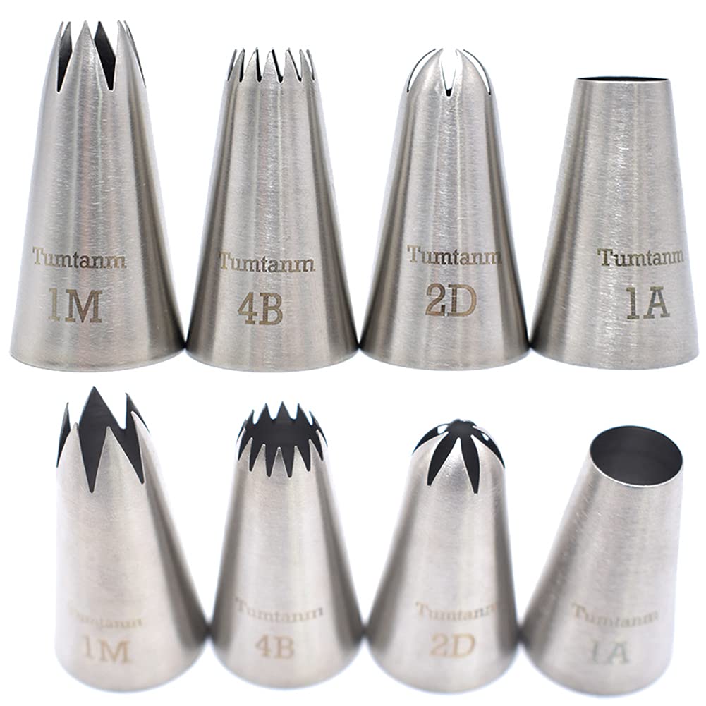 Tumtanm Professional Large Piping Nozzles, 4Pcs Stainless Steel Seamless Icing Piping Nozzle Tip Set For Cakes, Cupcakes And Bak