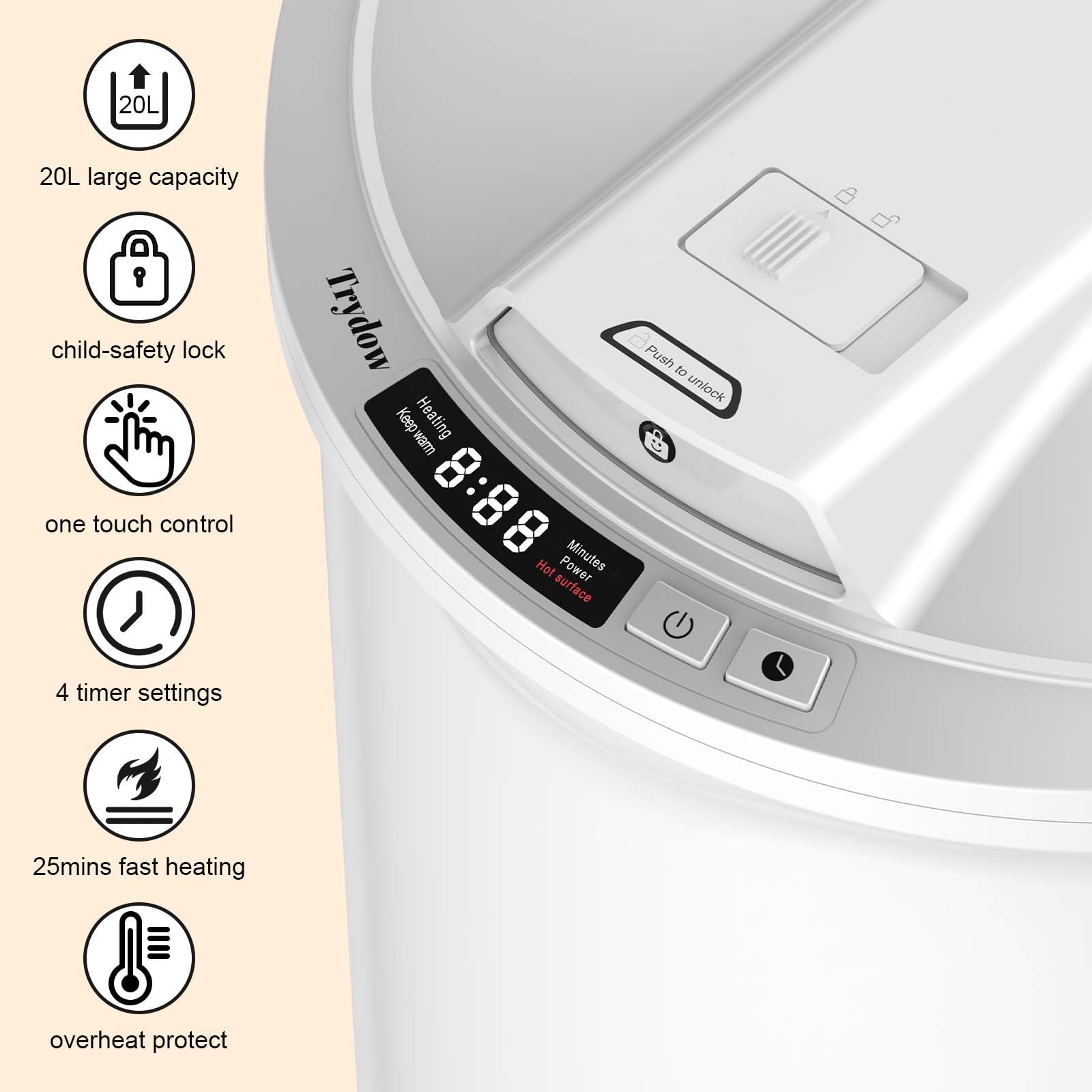 Trydow Ultra Large Capacity Towel Warmer Bucket, Rapid Heating With Timer, One-Button Digital Display Control, Safety Lock, Gift