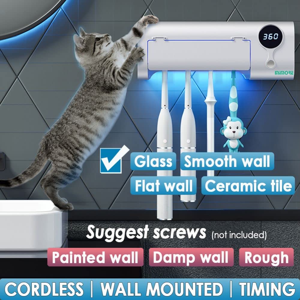 Mimore Toothbrush Sanitizer, Toothbrush Sanitizer And Holder W/Sterilization Function, Toothbrus Hsterilizer Wall Mounted For Ba