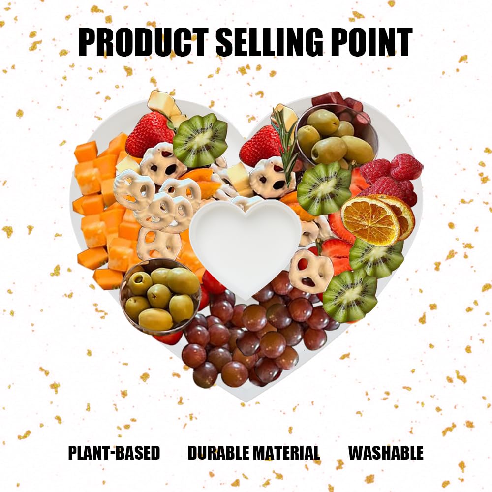 ANNJINT Plastic Fillable Heart Charcuterie Box, 10in Reusable Heart Shaped Tray for Birthday, Anniversary, Party Decorative Serv