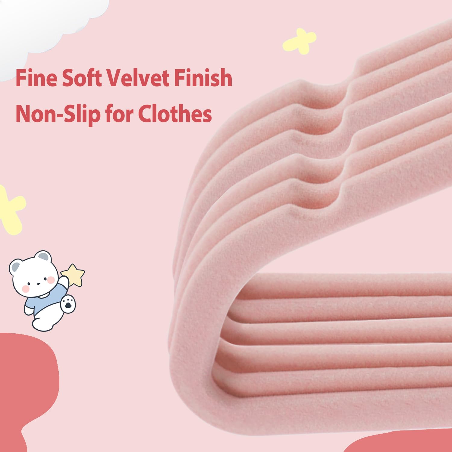 Wellong Baby Velvet Hangers, 16 Packs Kids Clothes Hangers, Non-Slip Childrens Hangers With Shoulder Notches, Storage Organizer