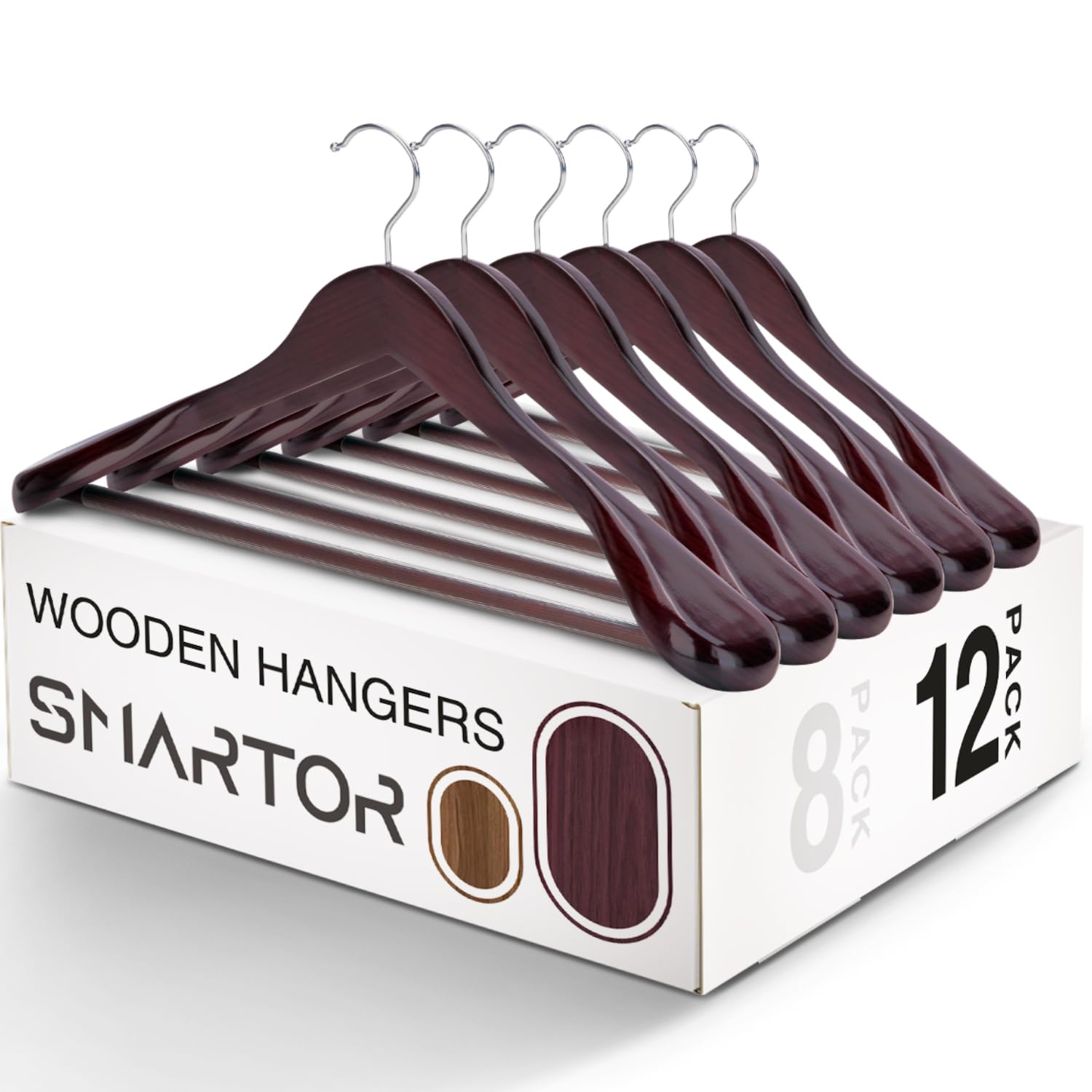 Smartor Suit Hangers For Men, 12 Pack - Wide Shoulder Wooden Suit Hangers With Non Slip Pants Holder, Wide Hangers For Suit, Coa