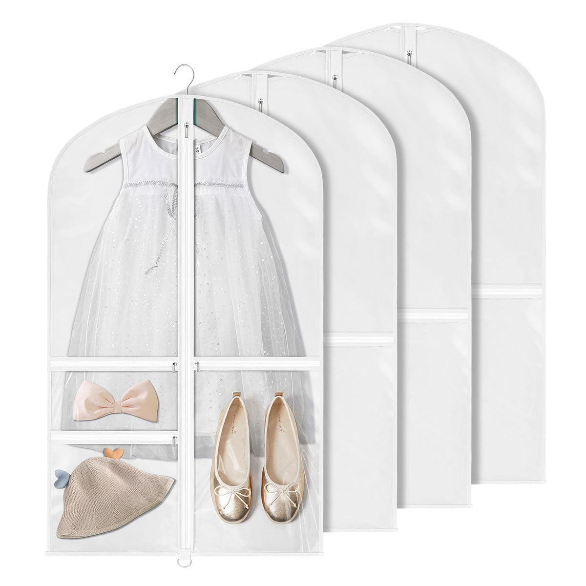 Univivi Dance Costume Garment Bag, 40 Inch Garment Bags For Dance Costumes Kids Dance Costume Bag With 3 Medium Clear Zipper Poc