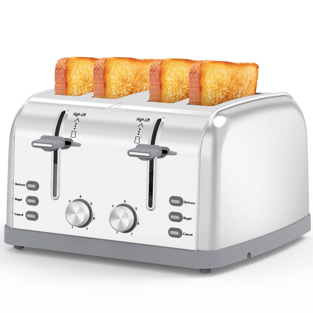 Toaster 4 Slice,Retro Stainless Steel Toater With 7 Shade Settings,Best Prime Toaster For Waffles, 4 Slice Toaster With 3 Mode,B