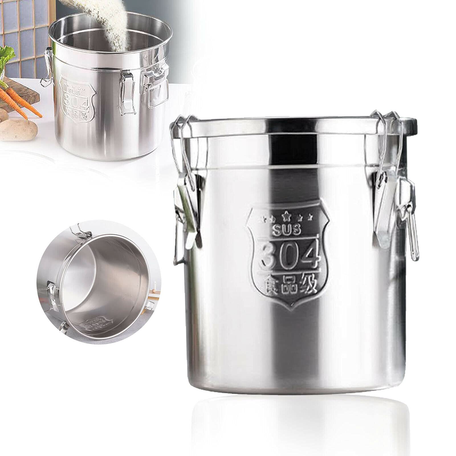 Stainless Steel Airtight Canister For Kitchen, Rice Cereal Grain Canisters Container For Household Kitchen Food Bean Flour Oil S