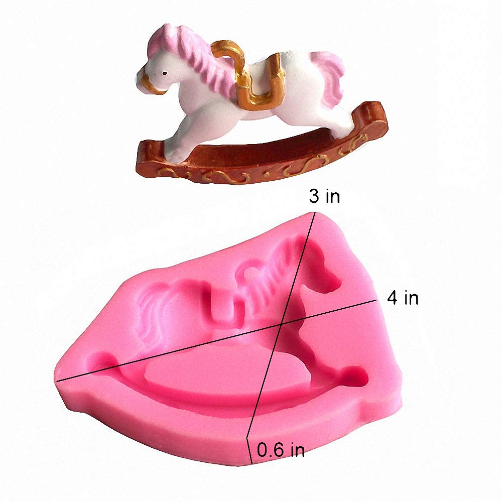 Rocking Horse Cake Fondant Mold, Wooden Horse Ride On Silicone Chocolate Candy Mold Sugar Craft Diy Baby Shower Cake Decorating