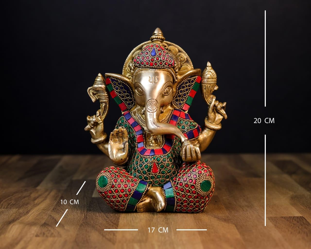 Mridaya Brass Ganesha Statue With Mosaic Stonework, 21 Cm Brass Ganesh Statue, Ganpati Idol, Good Luck Gift For New Beginnings,