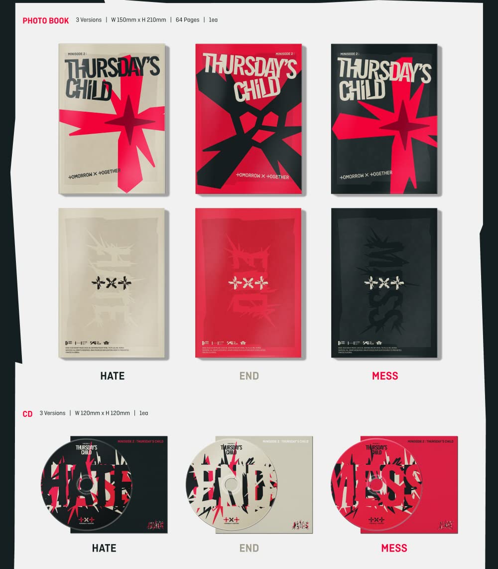 Big Hit Txt Tomorrow X Together - Minisode 2 : Thursday'S Child 4Th Mini Album+Extra Photocards Set (Hate Ver, 1 Folded Poster),