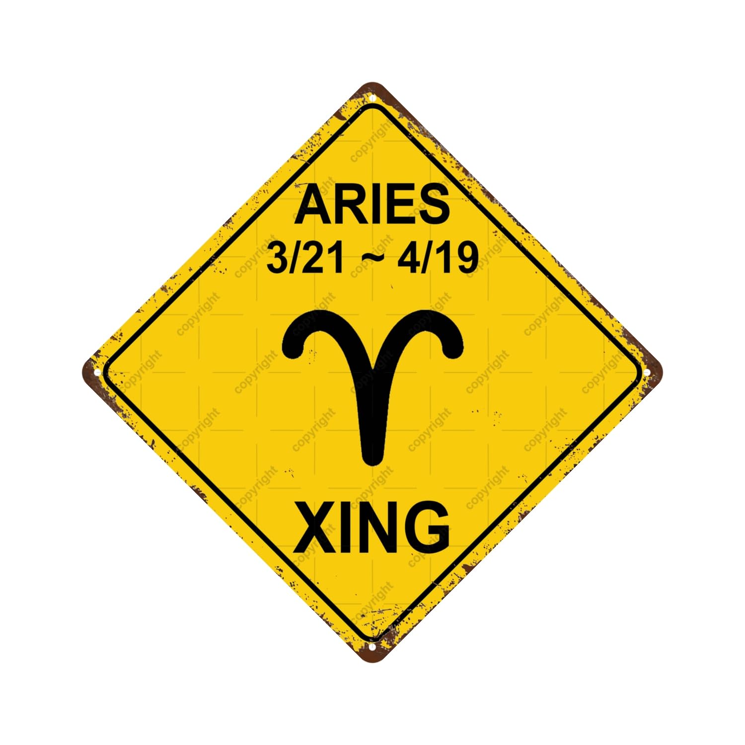 Aries Zodiac Sign Cross Xing Vintage Metal Tin Sign, Home Decor, Room Decor, Wall Decor, Bathroom Decor, Bar Decor, Cafe Decor, 
