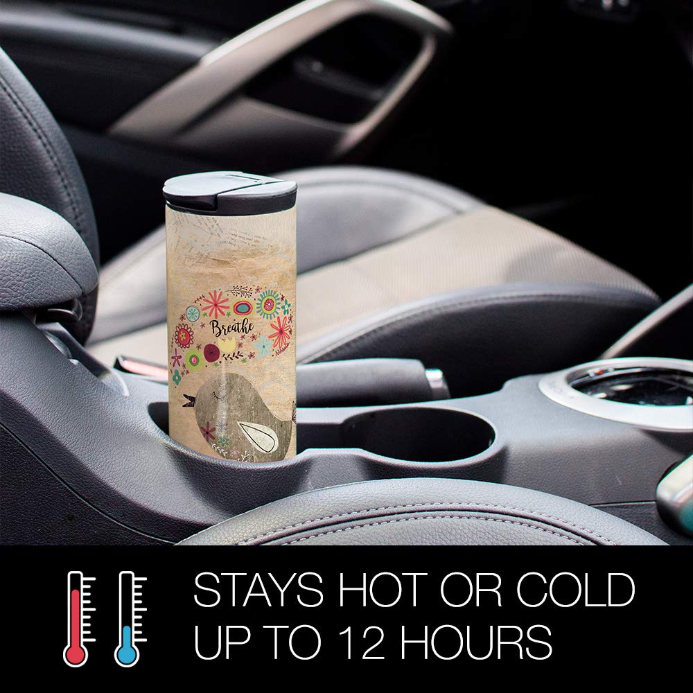 Tree-Free Greetings Good Morning Vacuum Insulated Travel Coffee Tumbler, 17 Ounce Stainless Steel Mug, Cute Inspirational Bird L