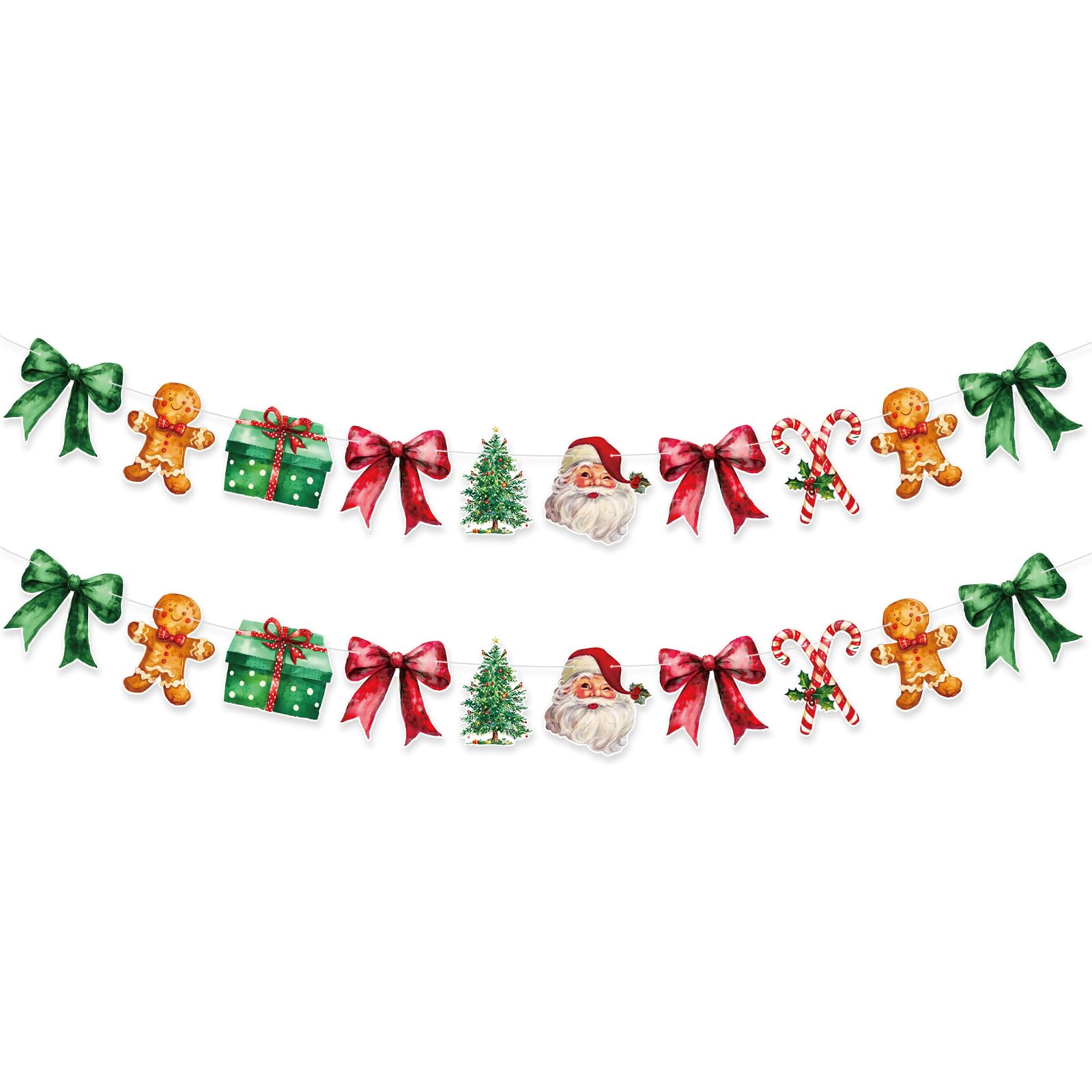 Oudain 2 Pack Christmas Paper Garland 6.56 ft Red Green Christmas Tree Santa Claus Candy Cane Gingerbread Man Bow Hanging Buntin