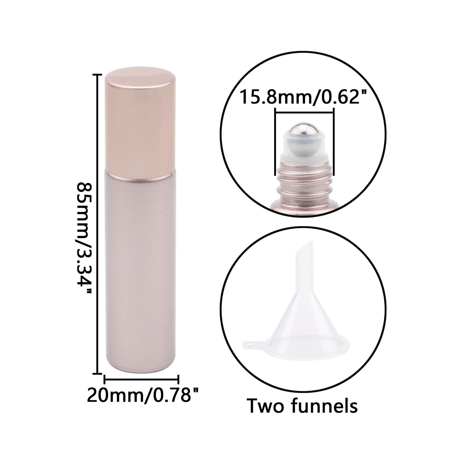 Newzoll 8 Pcs Roll-On Bottles Set, 10 Ml (1/3 Oz) Refillable Roller Bottles With Funnels & Opener, Glass Roll On Bottles Contain