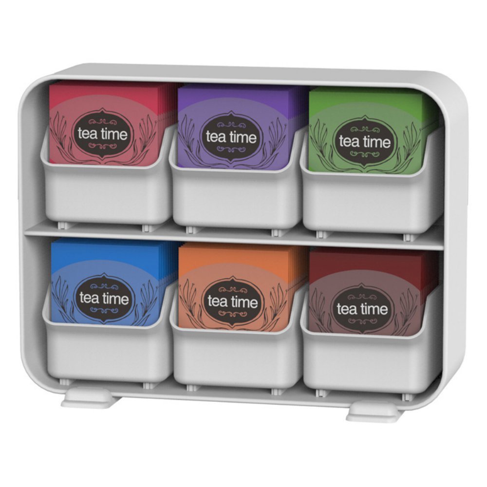 Mind Reader Tea Bag Organizer, Tea Station Organizer, Countertop Storage, Kitchen, Plastic, 10.25''L X 3.25''W X 7.75''H, White