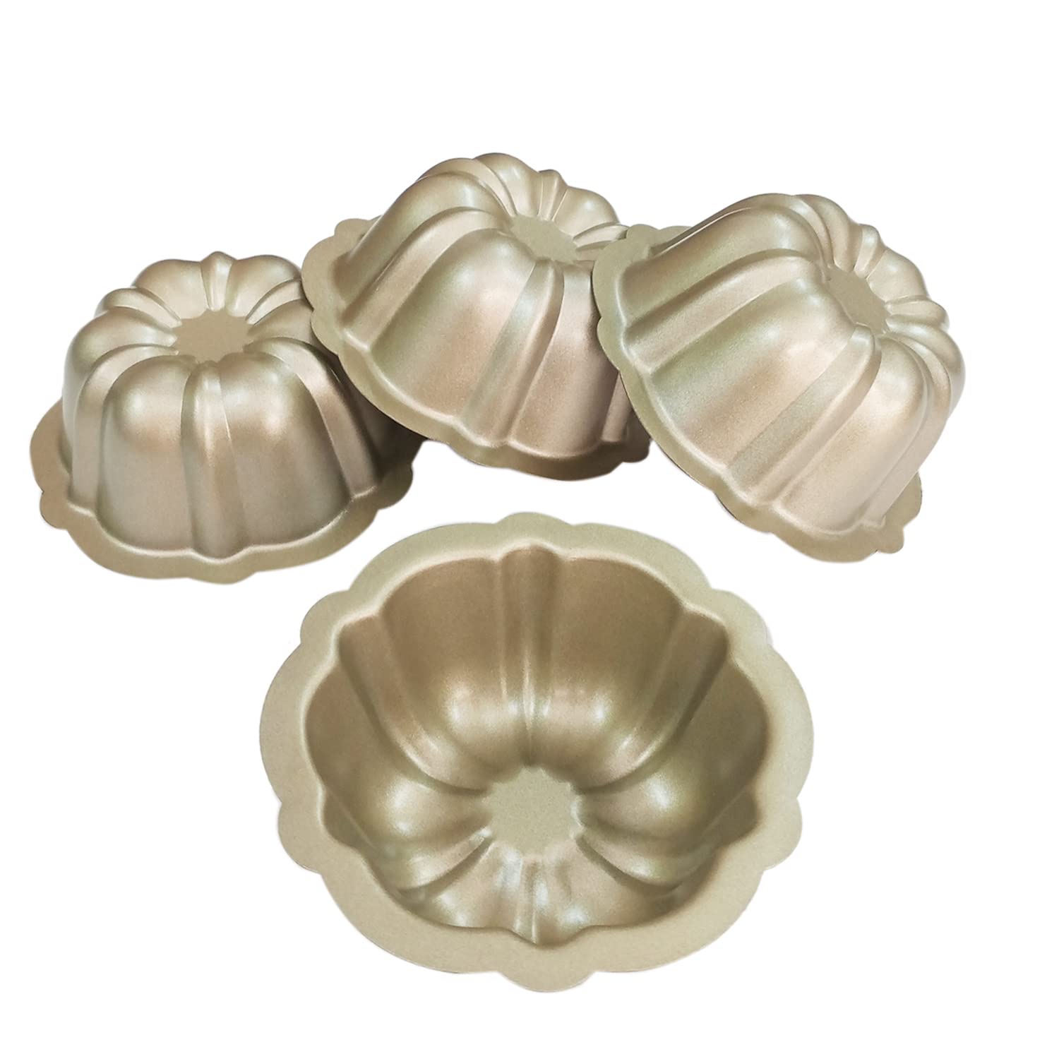 Proshopping Carbon Steel Mini Bundt Cake Pans, 4 Inch Metal Nonstick Fluted Cake Pan, 4Pcs Kugelhopf Mould For Baking Buntcake B