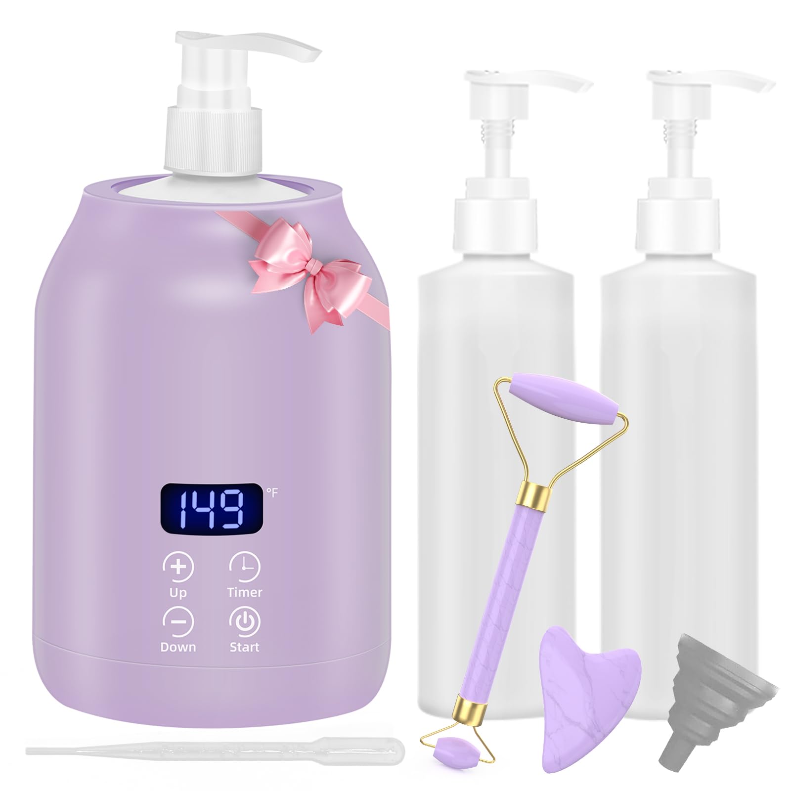 Yofuly Oil Warmer For Massage With Face Roller Set, Professional Massage Oil Warmer Heater For Massage Therapy With Two Bottles,