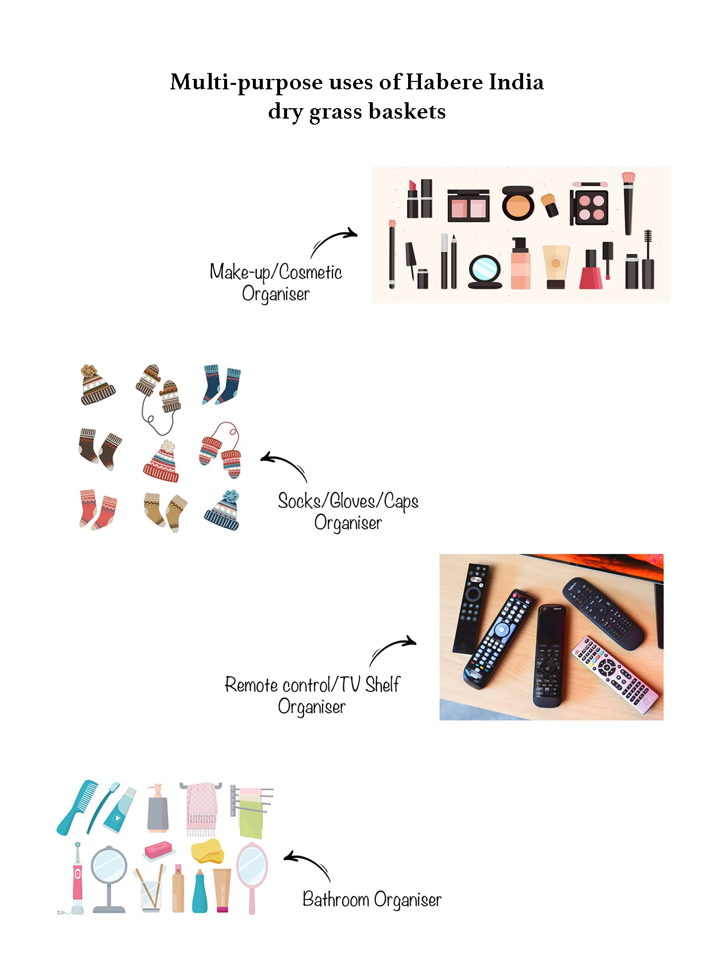 Habere India-All the Cultures Fabricating India Cane Basket | Gift Hamper Basket | Wardrobe Basket | Jute Baskets | Bathroom Org