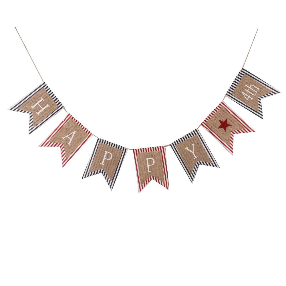 Goer Happy 4Th Of July Banner,No Diy Required Natural Burlap And Cotton Independence Day Decorations Fourth Of July Party Suppli