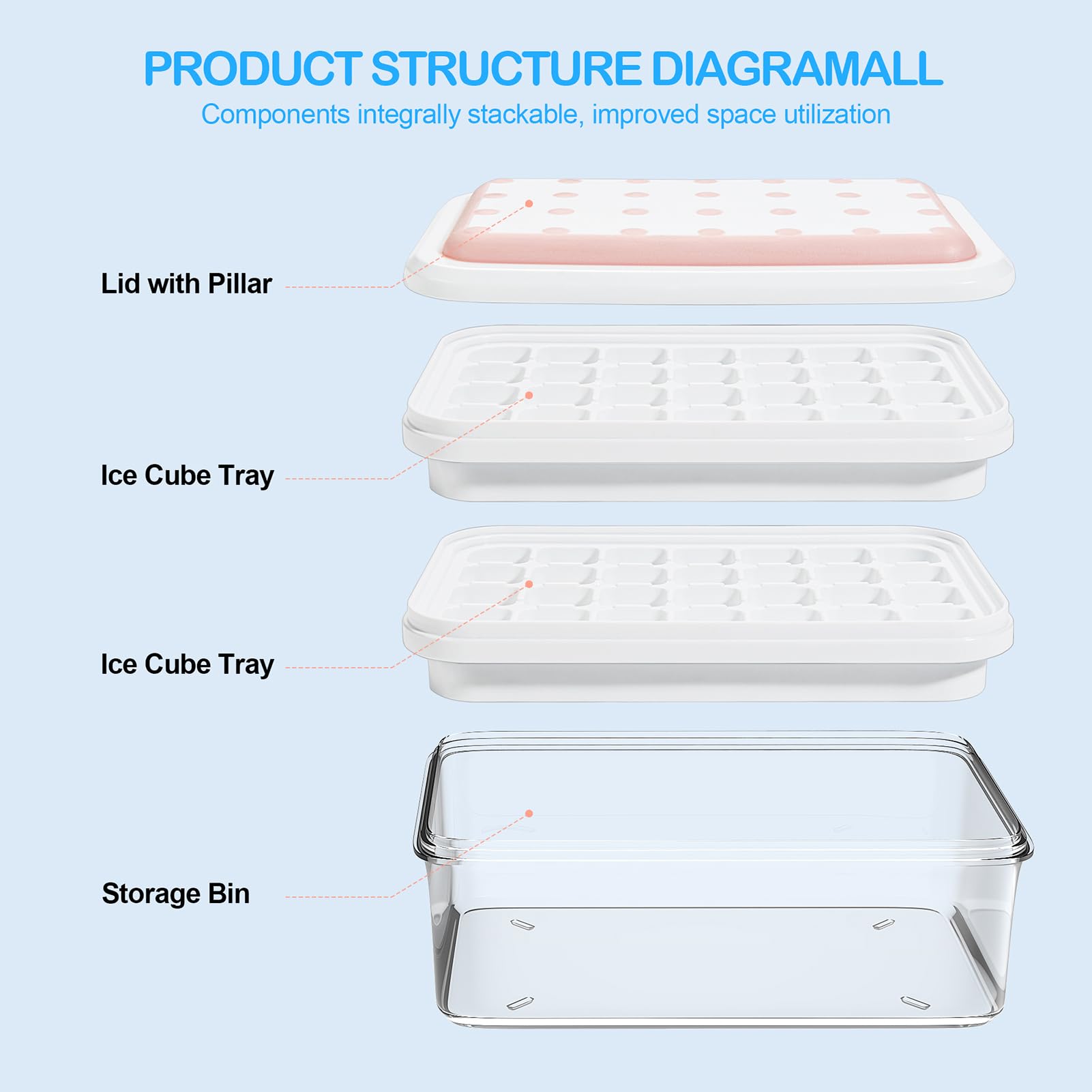 Ice Cube Tray With Lid And Bin, 2 Pack Silicone Ice Cube Trays For Freezer, 56-Ice Trays For Freezer,Ice Cube Molds, Bpa Free, L
