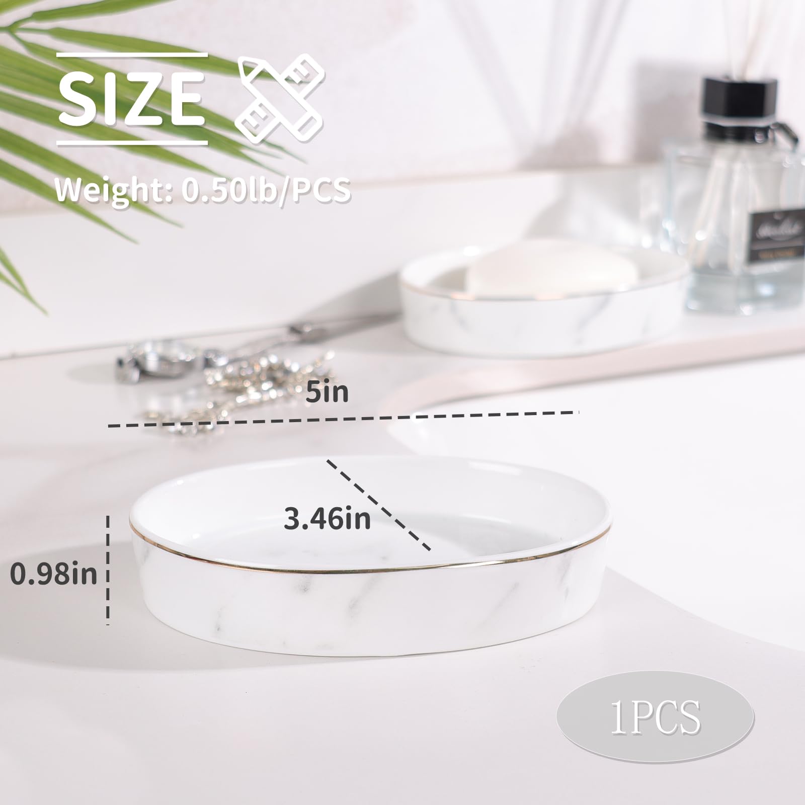 Soap Dish, Ceramic White Marble Soap Holder Soap Bar Holder, Oval Soap Dish For Shower Bathroom Kitchen Sink, Easy Clean, Antis'