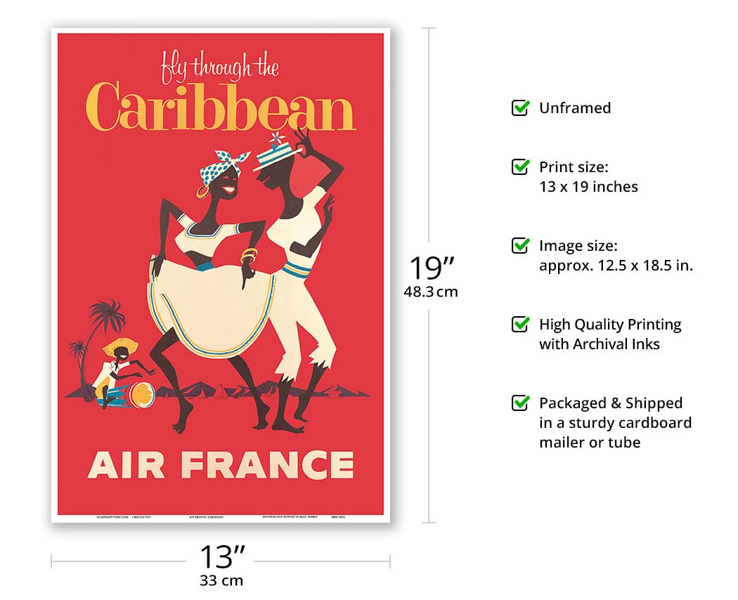 Fly Through The Caribbean - France - Calypso Dancers And Conga Drummer - Vintage Airline Travel Poster C.1958 - Master Art Print