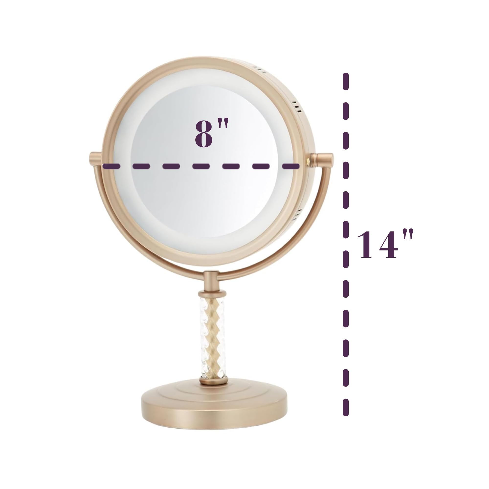 Jerdon Lighted Tabletop Makeup Mirror - 6X/1X Magnifying Mirror With Lights - Brass Finish - Model Hl856Bc