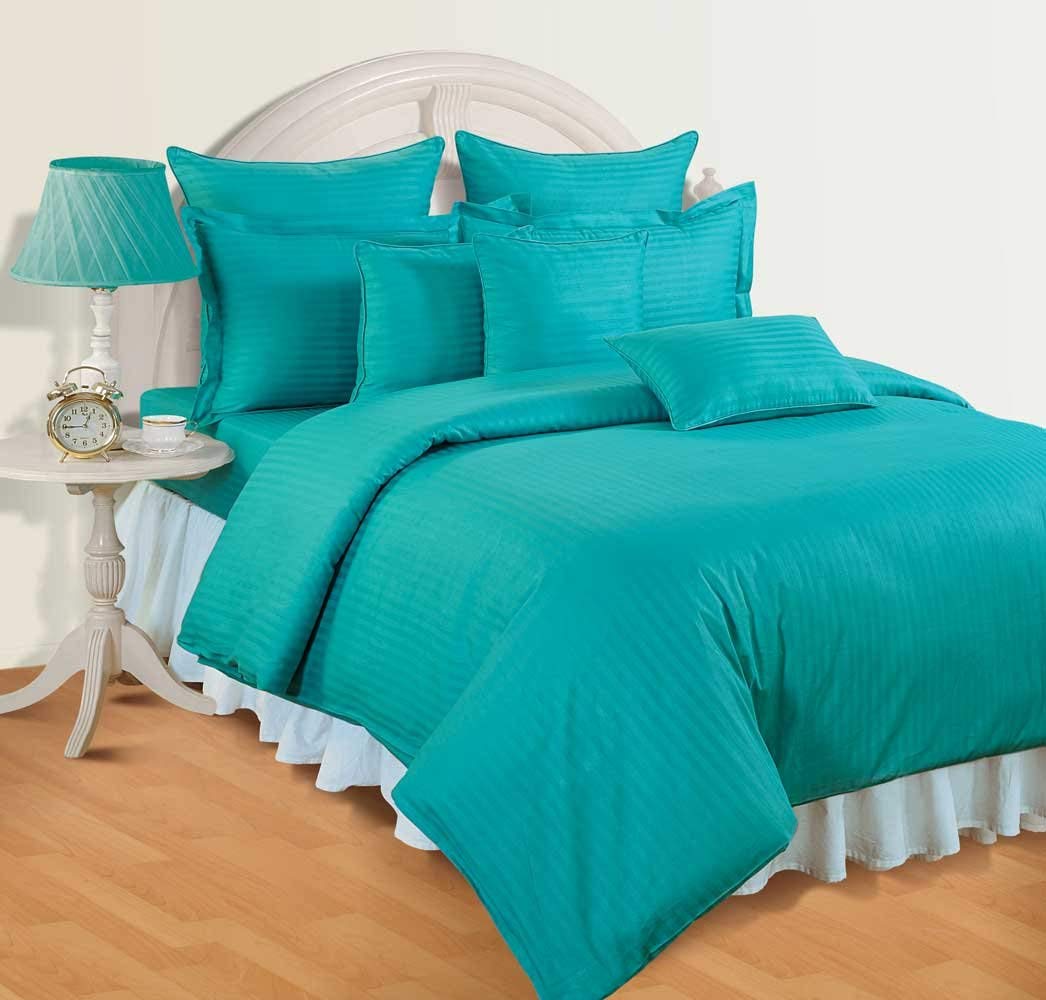 Swayam 100% Cotton King Fitted Bedsheet with 2 Pillow Covers | Size 72 x 78 x 10 inch | 300 TC | Striped Design | Soft Breathabl