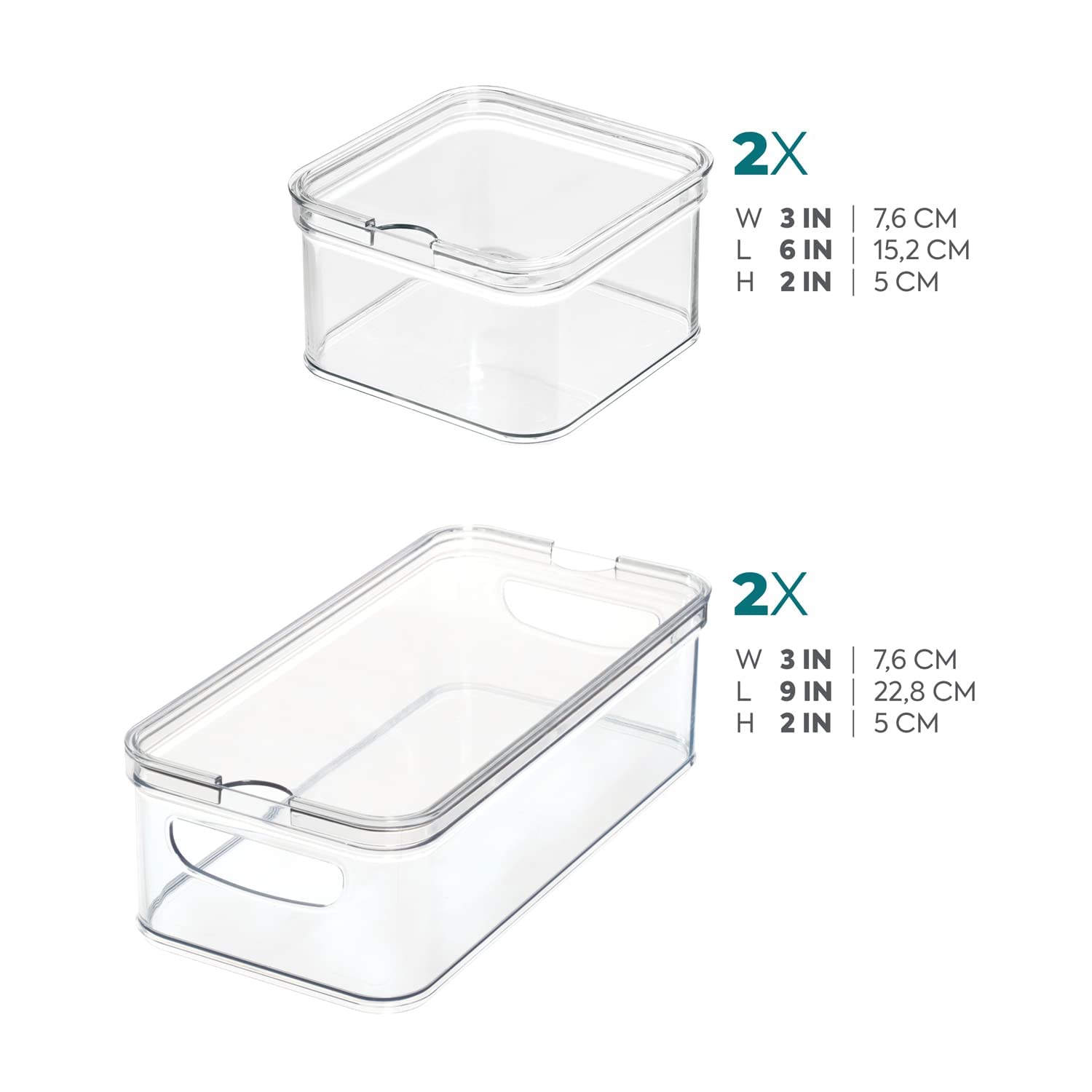 iDesign The Spruce 4-Piece Plastic Refrigerator Organizer Bin Set with Lids  Clear/White