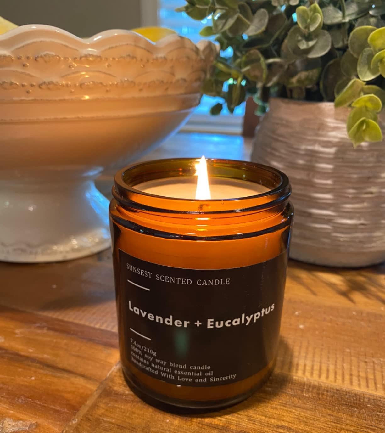SunSest Scented Candle - for Home and Gifts - Lavender & Eucalyptus - 100% Natural Soy Wax and Pure Essential Oils - Women and M